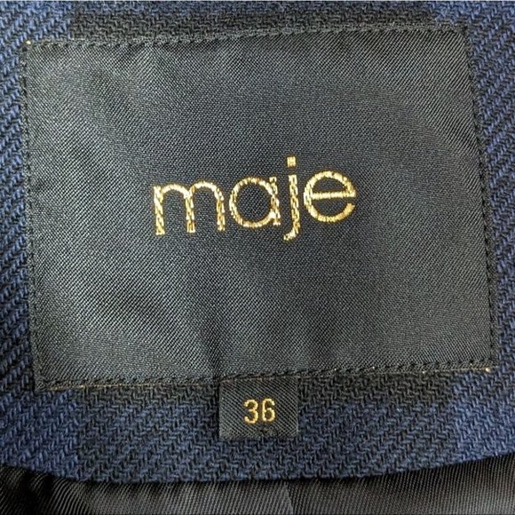 MAJE Goldan Coat Tailored Plaid Oversized Double Breasted Blazer Blue Black Wool - Picture 14 of 16